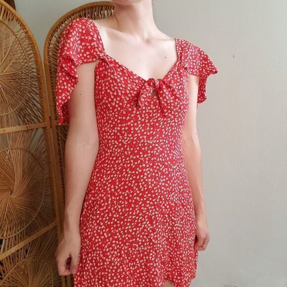 Zara Red Floral Mini Dress S - Picture 2 of 7
